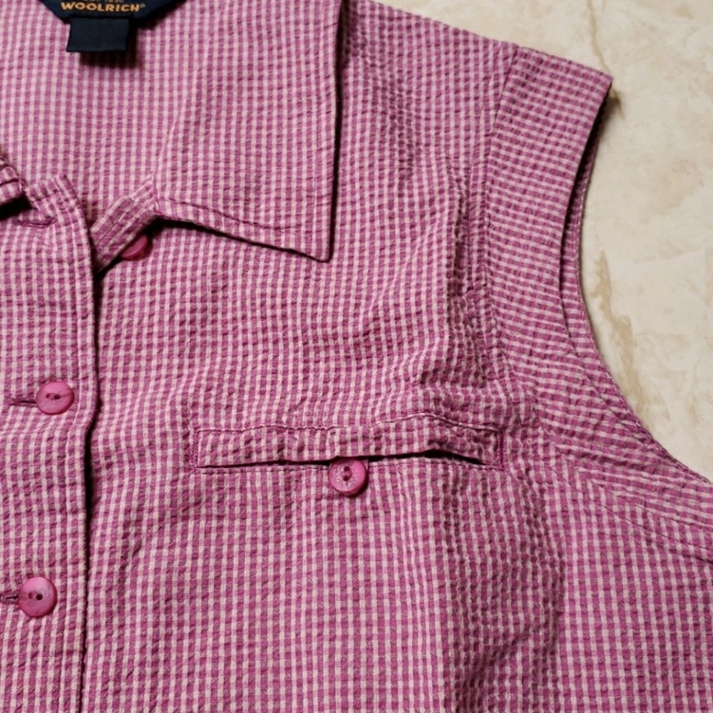 Woolrich Ladies Tank Top Size Med Pink and White Gingham Searsucker Style - Picture 6 of 8